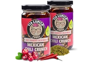 Tia Lupita Salsa Macha Chili Crunch Oil - 2 x 7.5oz Bottles of Flavorful Cranberry + Chile Morita Crunchy Chili Oil | Gluten Free, Non-GMO, Vegan