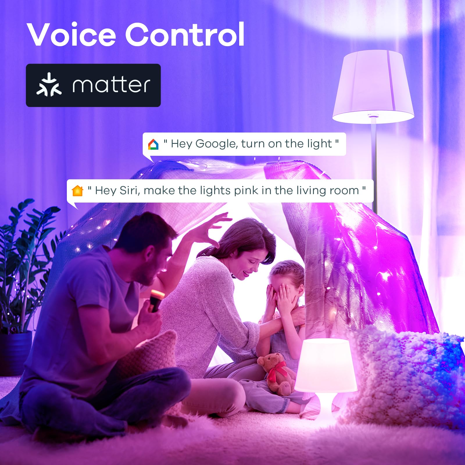 Linkind Matter Smart Light Bulb, WiFi Smart Bulbs, Work with Apple Home, Siri, Alexa, Google, SmartThings, RGTBW Color Changing Bulbs Mood Lighting, Music Sync, A19 E26 60W, 2.4Ghz WiFi 6 Pack