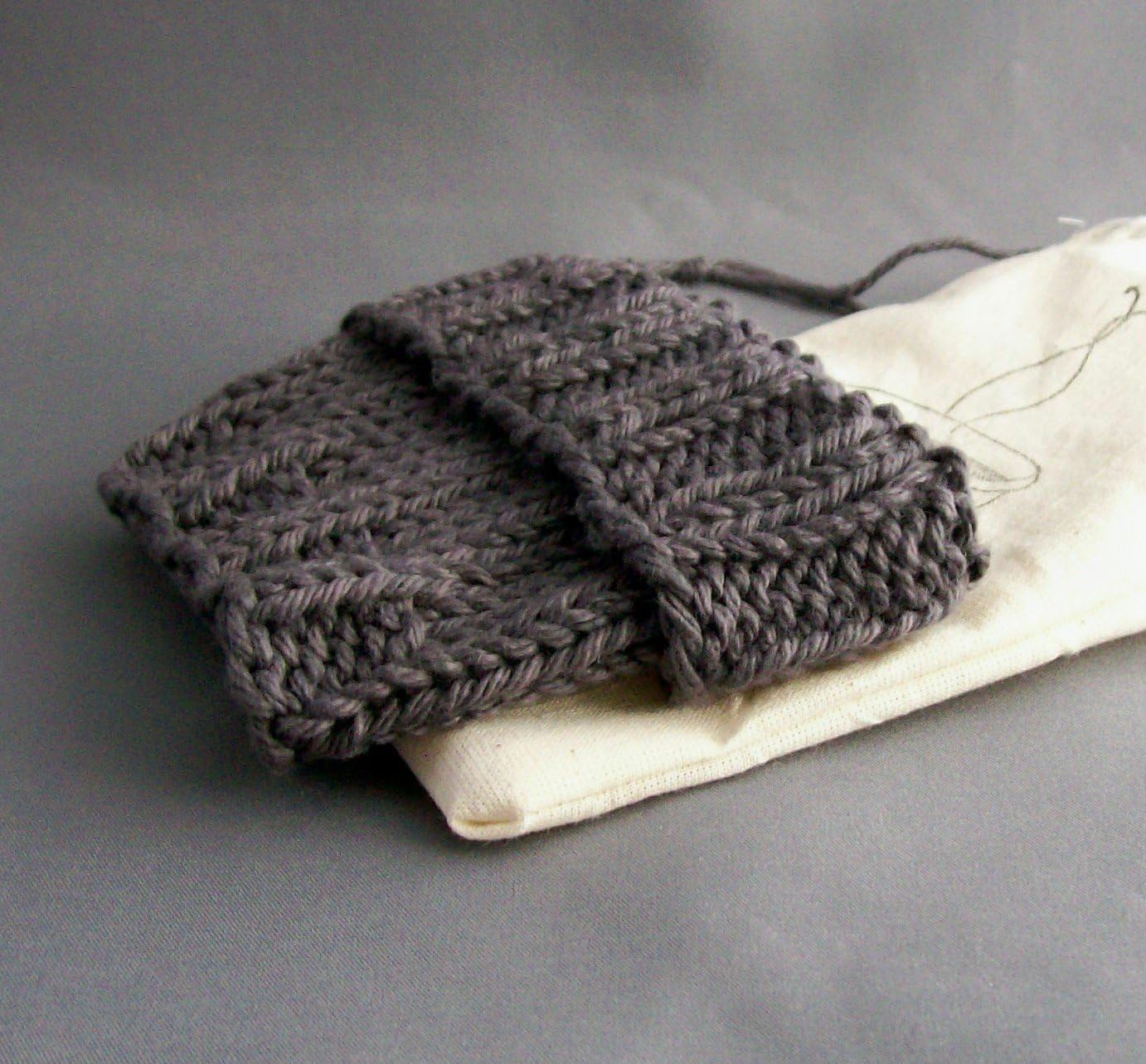 Cotton Knit Coffee Cup Sleeve with Muslin Drawstring Bag
