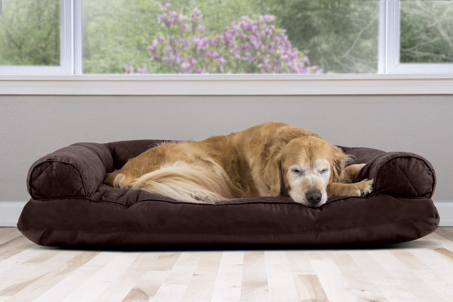 Furhaven Pet Dog Bed - Quilted Pillow Cushion Traditional Sofa-Style Living Room Couch Pet Bed with Removable Cover for Dogs and Cats, Coffee, Jumbo : Pet Supplies