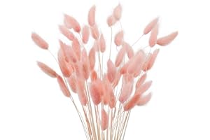 Uieke 17’’ Natural Bunny Tails Dried Flowers, 50 Pcs Dried Lagurus Ovatus, Dried Pink Pampas Grass Decor for Farmhouse Flower Arrangements Wedding Home Boho Party Decorations