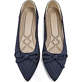 Ablanczoom Ballet Flats Shoes for Women: Dressy Pointed Toe Bow Knit Flats Comfortable Slip On Work Business Casual Shoes