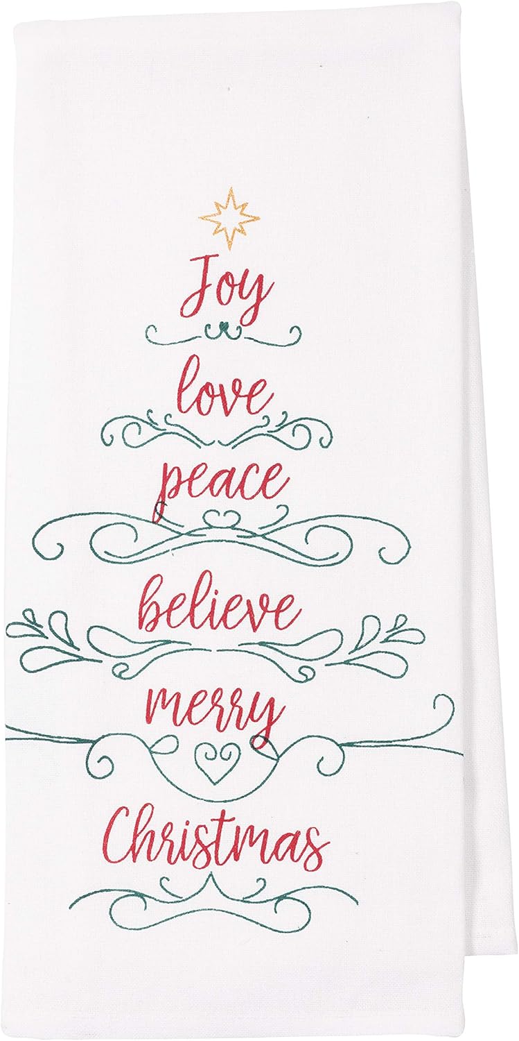 KAF Home Pantry Kitchen Holiday Dish Towel Set of 4, 100-Percent Cotton, 18 x 28-inch (Joy Love Peace Believe Merry Christmas Tree): Home & Kitchen
