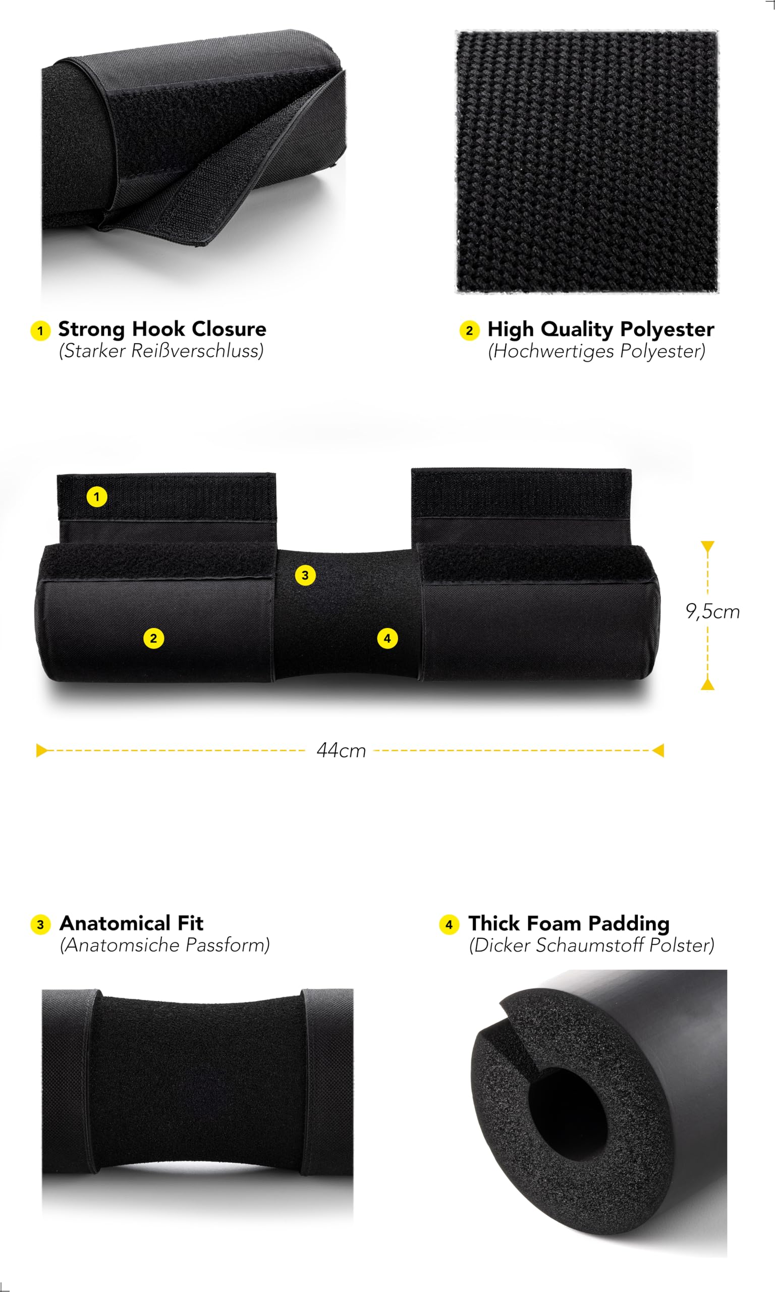 Fitgriff® Langhantel Polster, Hip Thrust Pad mit Klettverschluss - Hantel Nackenpolster - Polsterung für Squats, Booty Training, Gym (Schwarz) 3