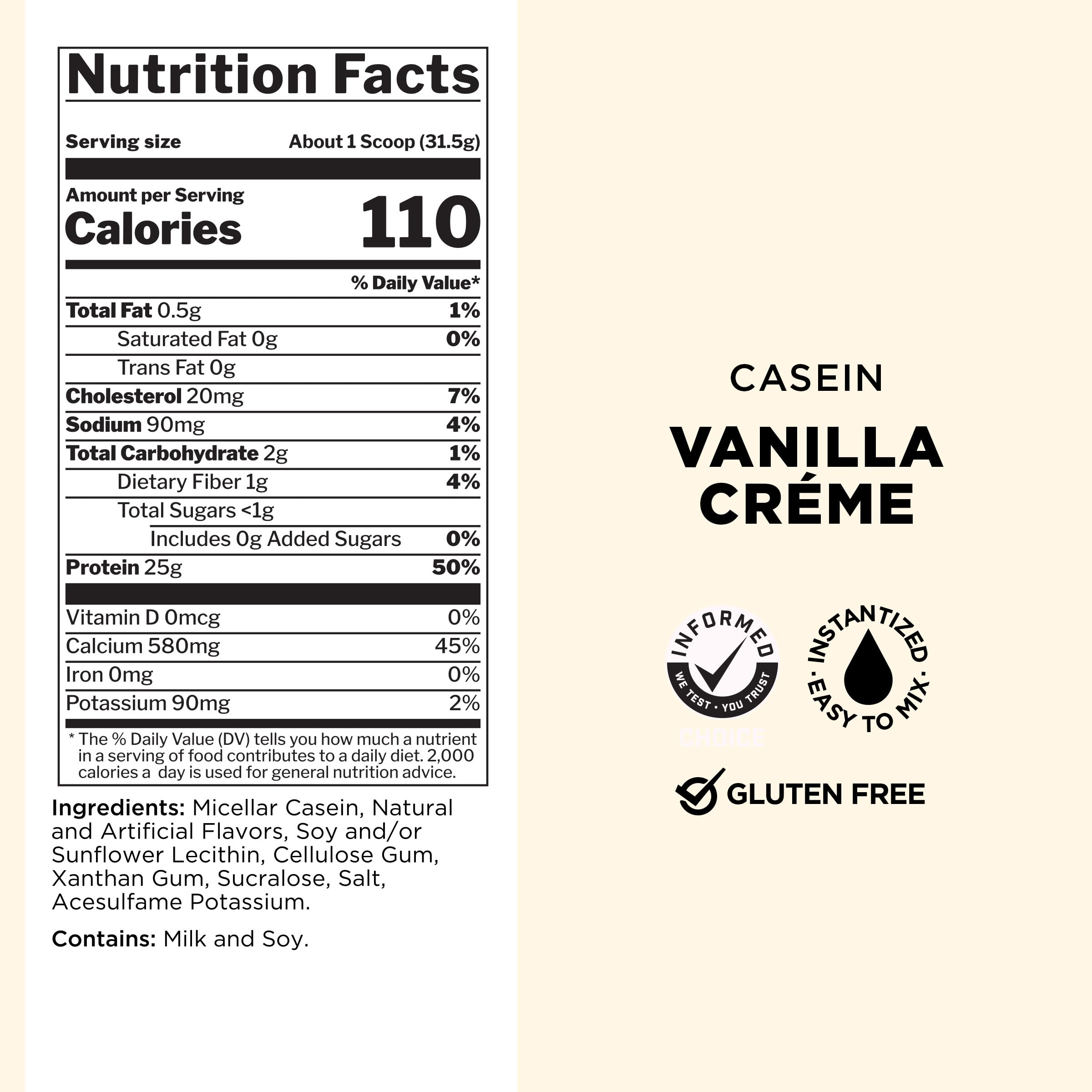 Rule 1 Casein Protein - 25g Protein and 11g EAAs Per Serving from Slow-Release Micellar Casein for Overnight Recovery and Sustained Delivery Between Meals (4 Pounds*, Vanilla Crème)