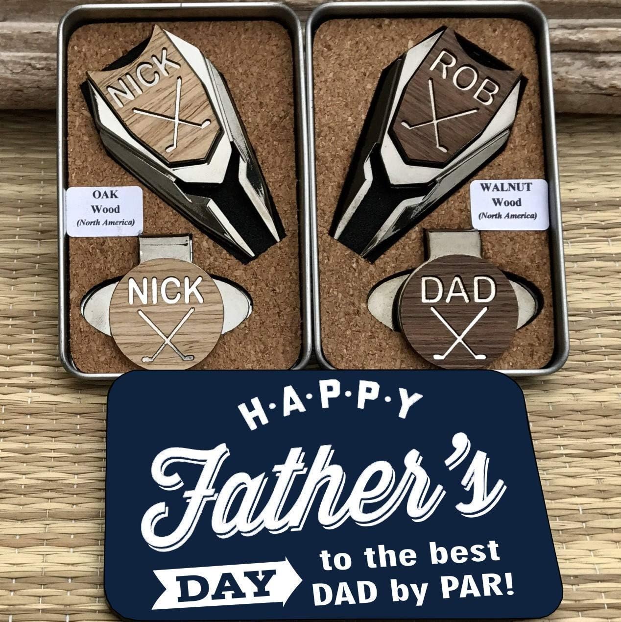 Father's Day Gift for Dad | Personalized Golf Ball Markers | Divot Repair Tool | Magnetic Hat Clip | Custom Engraved Ball Marker Set