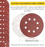 AUGOLA 60Pcs Sanding Discs 125mm 8-Hole Hook & Loop Mixed Grits 40-400 view 5