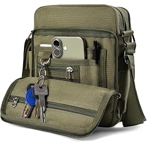 CAAORDKSO Small Messenger Bag for Men Women, Vintage Canvas Messenger Shoulder Bag Travel Crossbody Bag Multi Pocket Purses