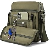 CAAORDKSO Small Messenger Bag for Men Women, Vintage Canvas Messenger Shoulder Bag Travel Crossbody Bag Multi Pocket Purses