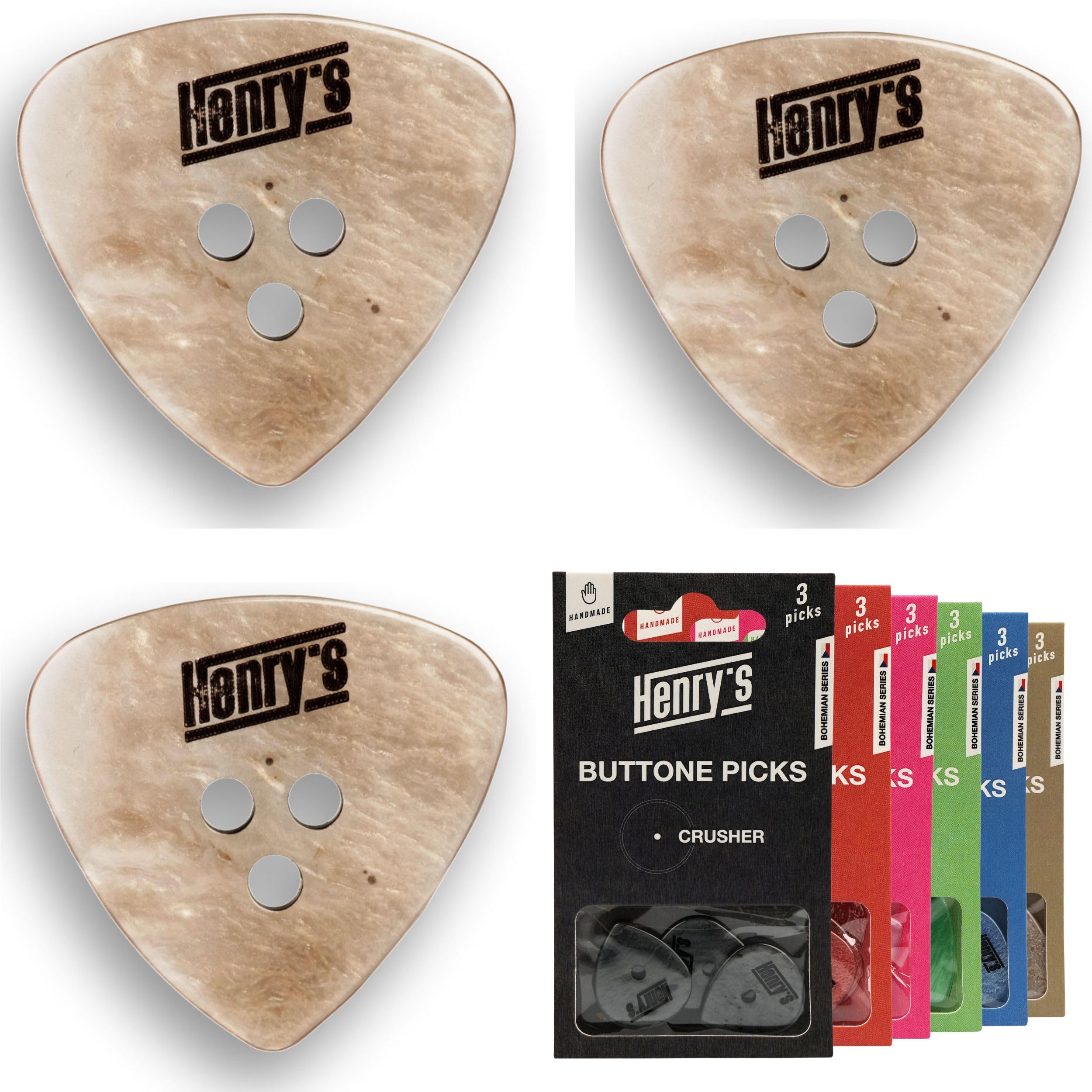 Henry's 3 Premium Plectrums for Guitar - Brown, 0.73mm, Plastic, Gift for Guitarists