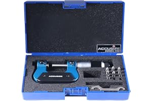 Accusize Industrial Tools 0-1'' by 0.001'' Screw Thread Micrometer with 5 Anvil in Fitted Box, S916-C750