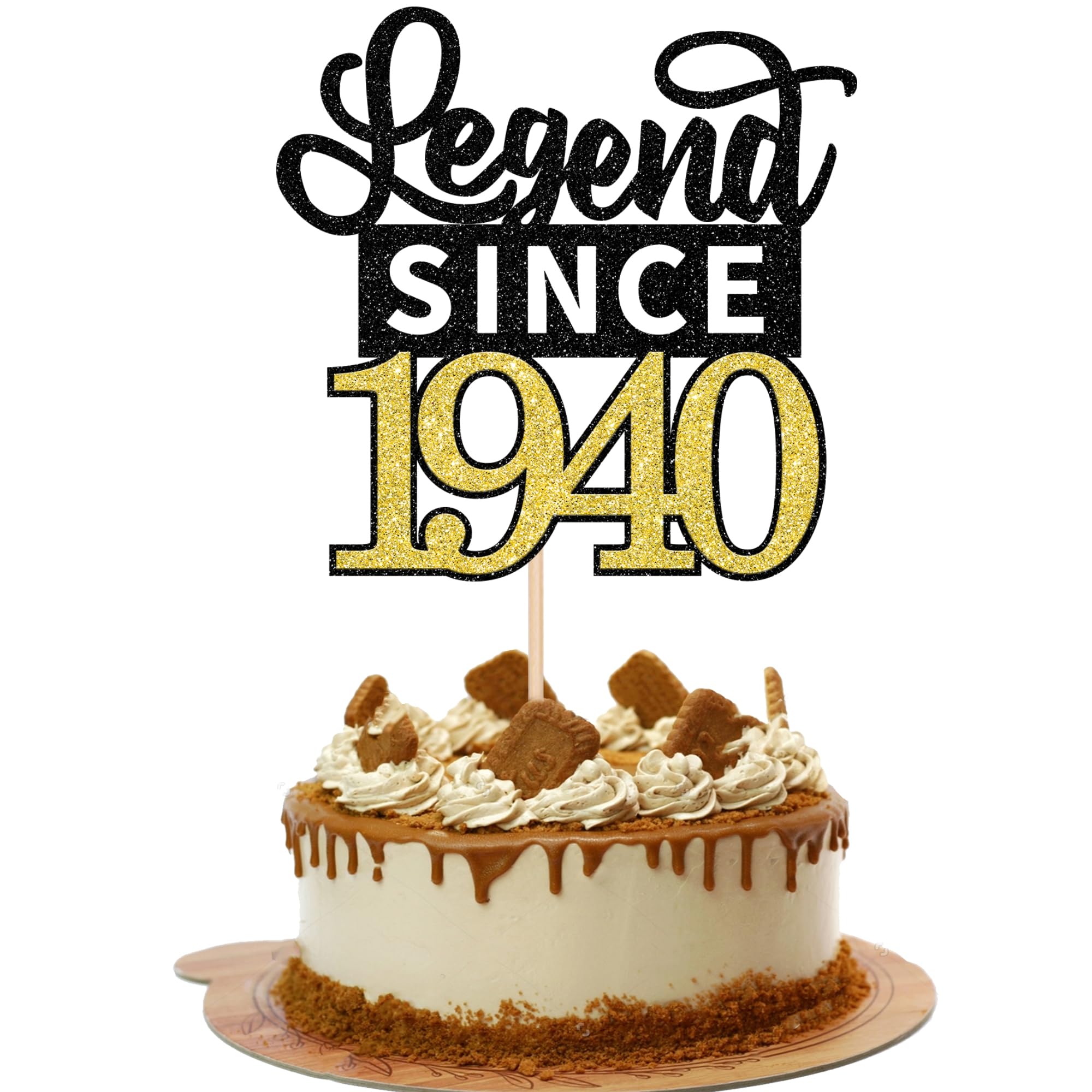 Photo 1 of 1 Pack Legend Since 1940 Cake Topper Glitter 85th Birthday Cake Pick Cheers to 85 Years Happy 85th Cake Decoration for Birthday Anniversary Wedding Party Decorations Supplies Black Gold