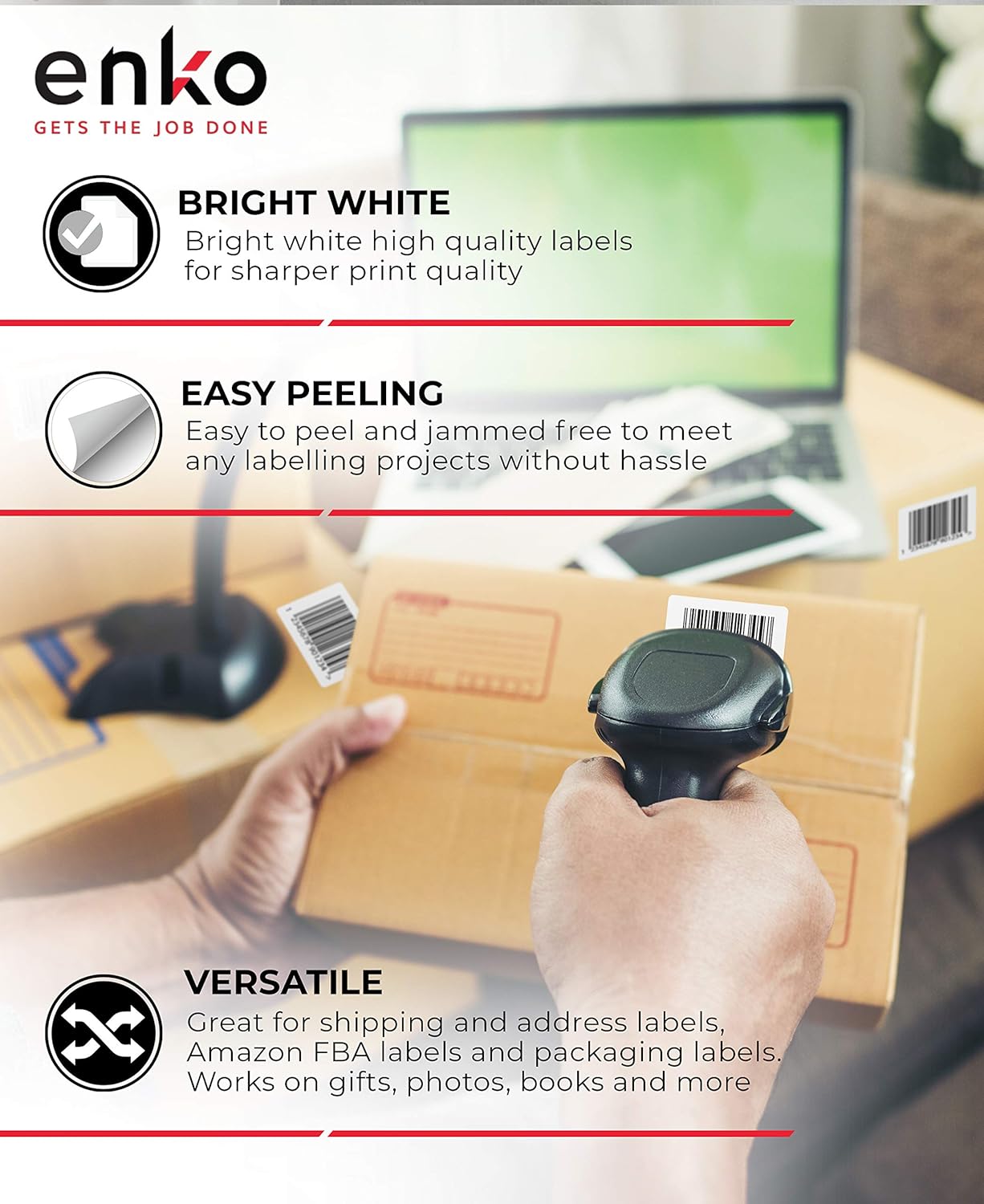 enKo (3 Rolls, 4125 Labels) - 3" x 1" Direct Thermal Labels for FBA Stickers, FN SKU Labels for Zebra Thermal Printers : Shipping Labels : Office Products