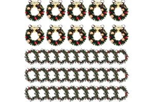 HAOMIAN 40 Pcs Mini Christmas Wreaths Dollhouse Miniature Christmas Tree Decoration Garland Wreath Mini Craft Wreaths Winter Snow Ornaments Include 2.5 and 1.7 Inch Grass Green Wreaths for Christmas Holiday