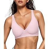 OEAK Womens Deep V Bras Wireless Comfortable Bra Supportive No Underwire Bras Tshirt Push Up Bralettes Plunge Seamless Bra XXL Pink