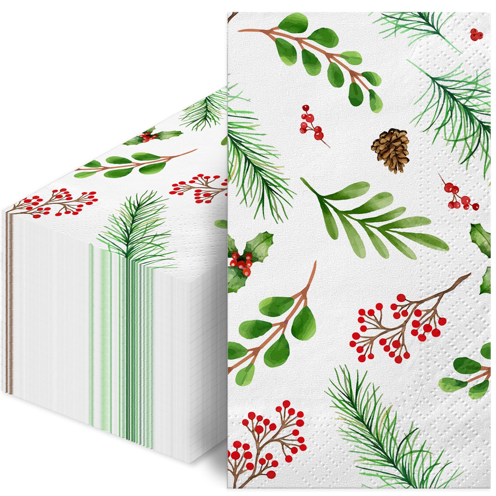 Photo 1 of 100 Christmas Disposable Paper Hand Towels, 3-Ply Holly Mistletoe Guest Towels for Holiday Bathroom & Party - Absorbent Guest Napkins for Xmas Dinner Kitchen Decor