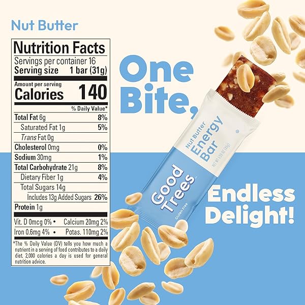 GOOD TREES NUT BUTTER ENERGY BARS, GLUTEN-FREE SNACKS, 16 COUNT