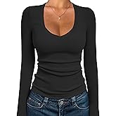 iGENJUN Women Long Sleeve V Neck Shirts for Women Business Casual Work Top Knit Slim Fit for Fall