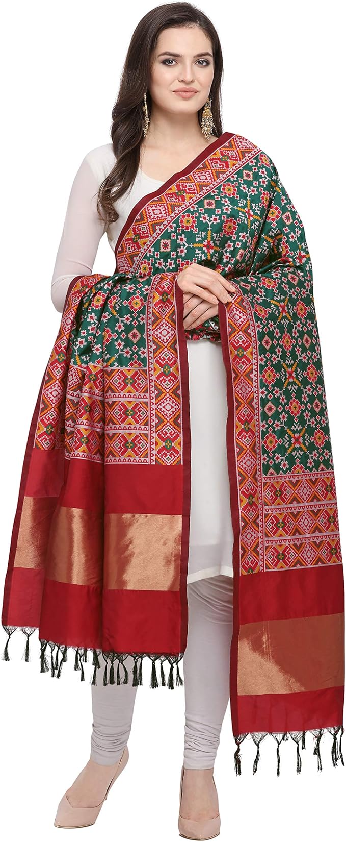 KAPAAHA Women's Woven Silk Blend Patola Dupatta (GreenRed) Buy Online