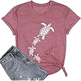 Sea Turtle Graphic T-Shirt Women Vintage Animal Print Shirt Hawaiian Summer Beach Tee Casual Short Sleeve Vacation Top