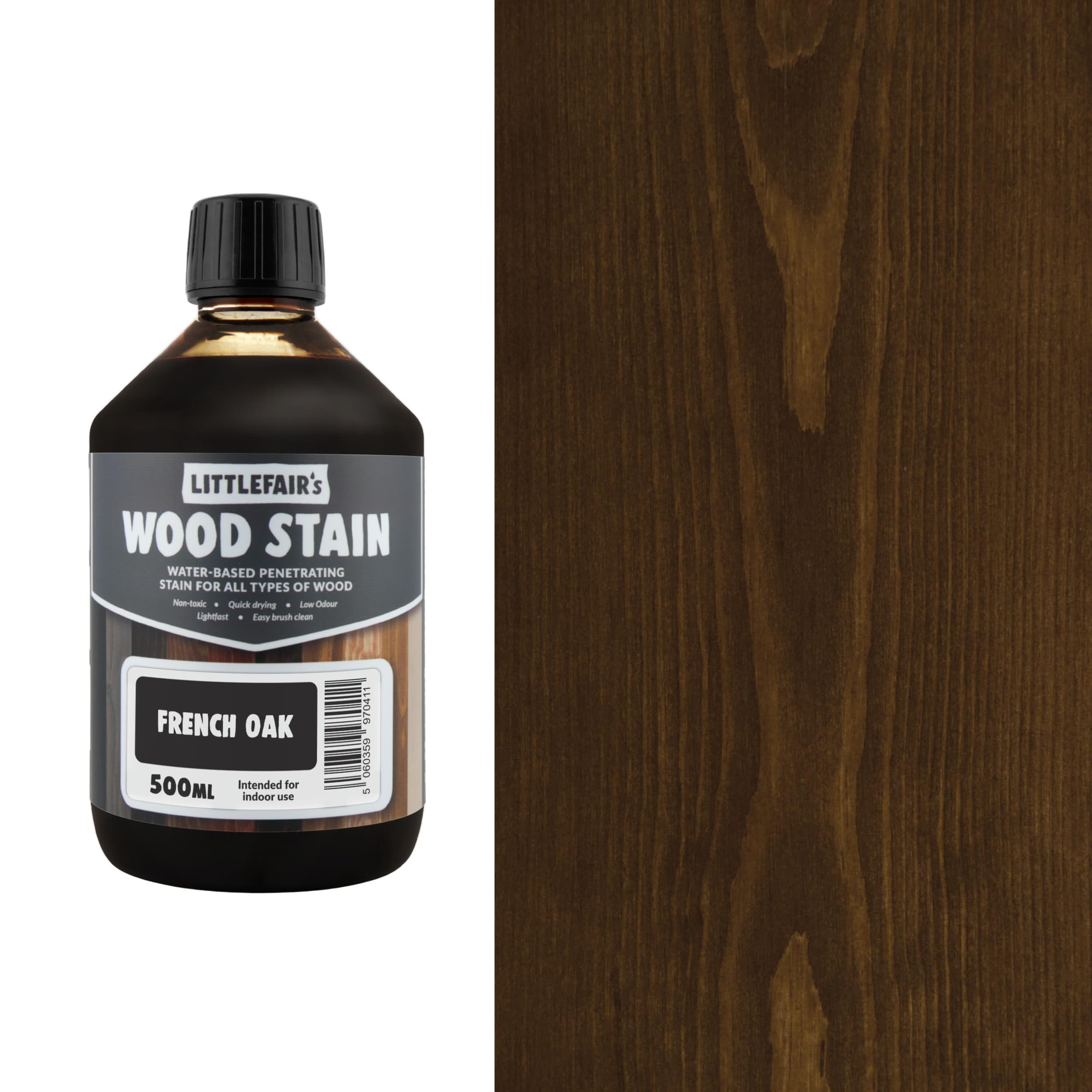 Littlefair's Wood Stain Water-Based - (French Oak) – Non-Toxic, Eco-Friendly & Quick Drying - Easy-to-Apply, Concentrated Formula for All Wood Types – 500ml