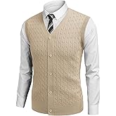 COOFANDY Men's Sleeveless Sweater Vest V-Neck Casual Cable Knit Button Down Cardigan Vest