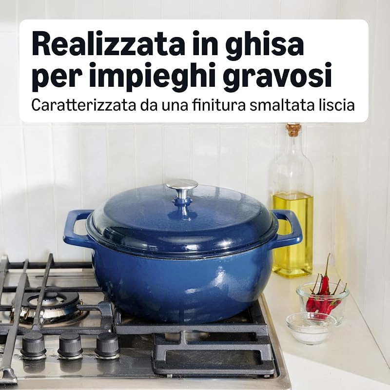 Casseruola Rotonda in Ghisa Smaltata con Coperchio, 5,7 L, Blu Navy
