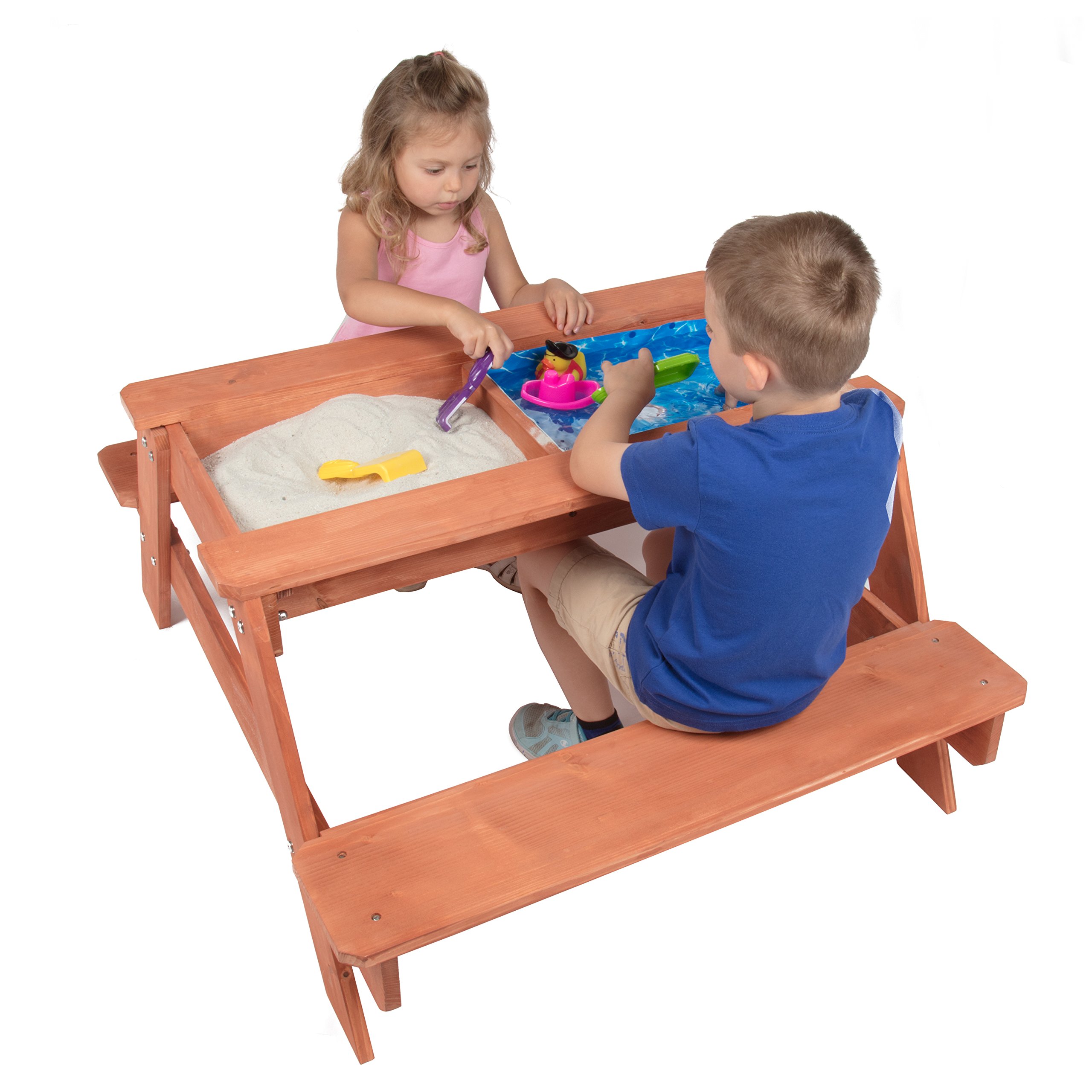 Svan 3 in 1 Sand & Water Indoor/Outdoor Picnic Table - Kids Activity Set with Removable Top & Dual Drains for Easy Cleaning (43 X 35 X 19)- Safe & Fun Sandbox Play- Wooden Playbox Boys Girls Gift