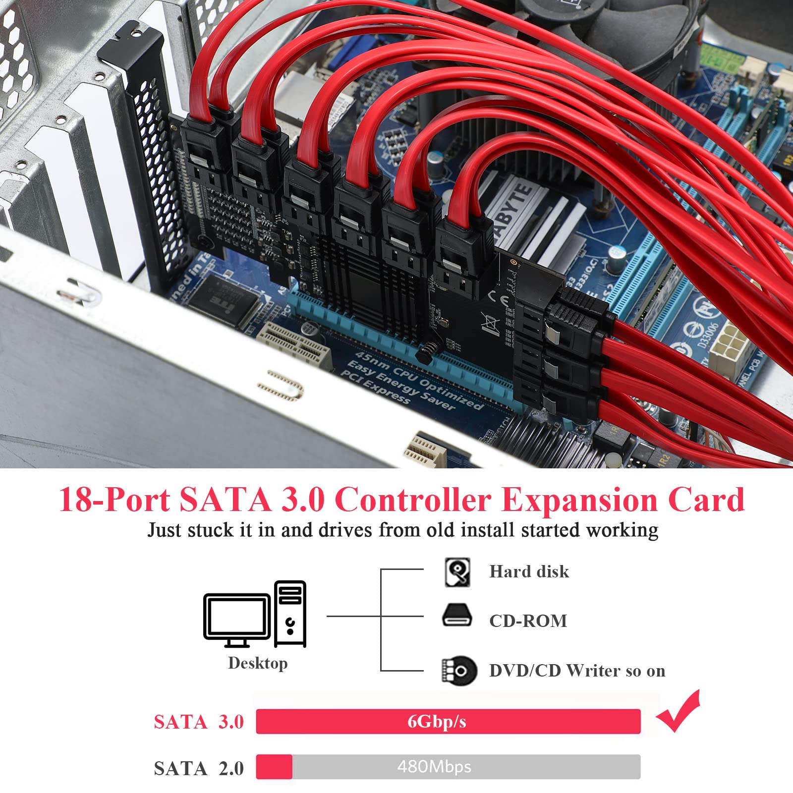 Mzhou 18 Port Sata Pcie Expansion Card Showing All 18 Sata Ports And Heat Sink Design