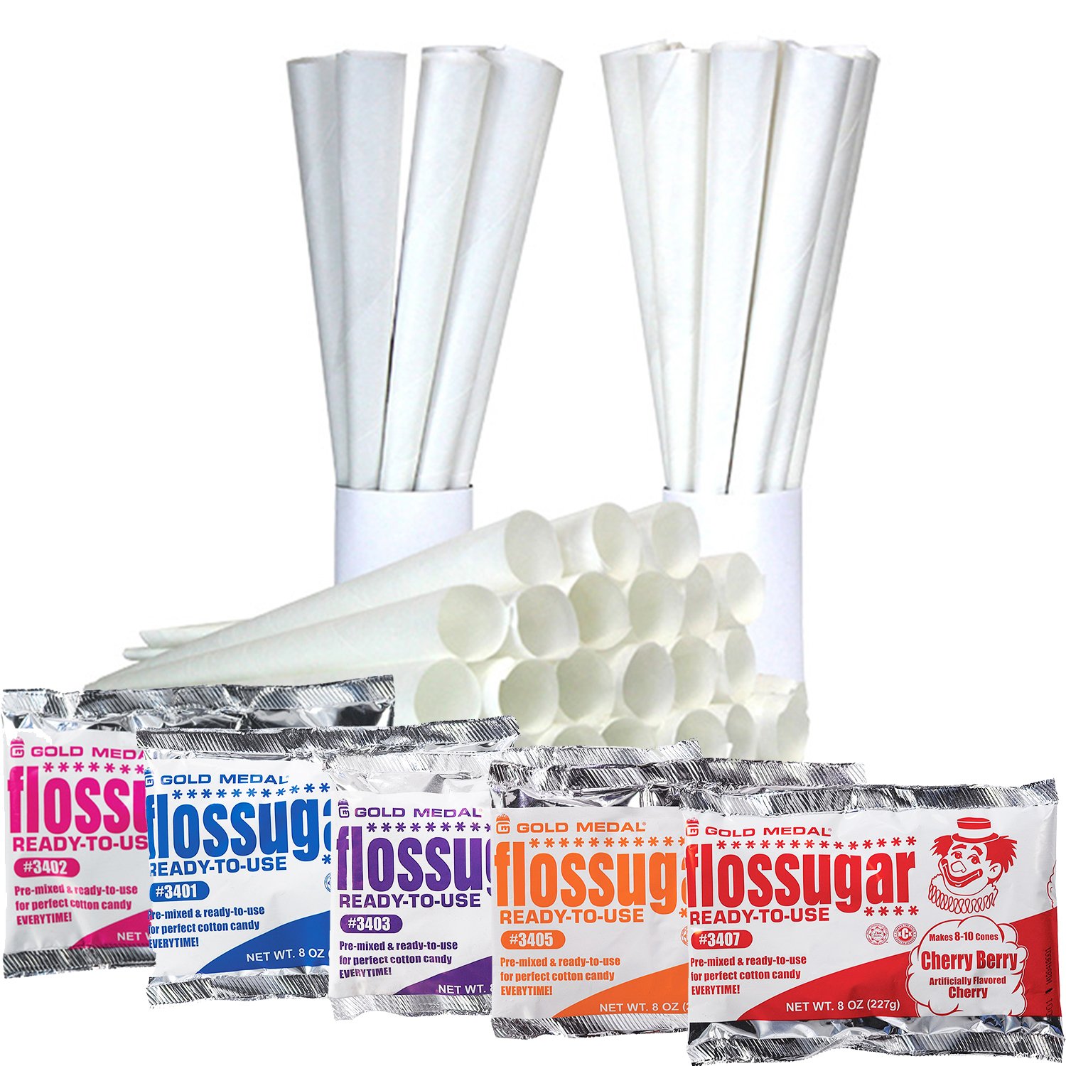 Concession Express Cotton Candy Party Kits (100 Cones-Five Flavors)