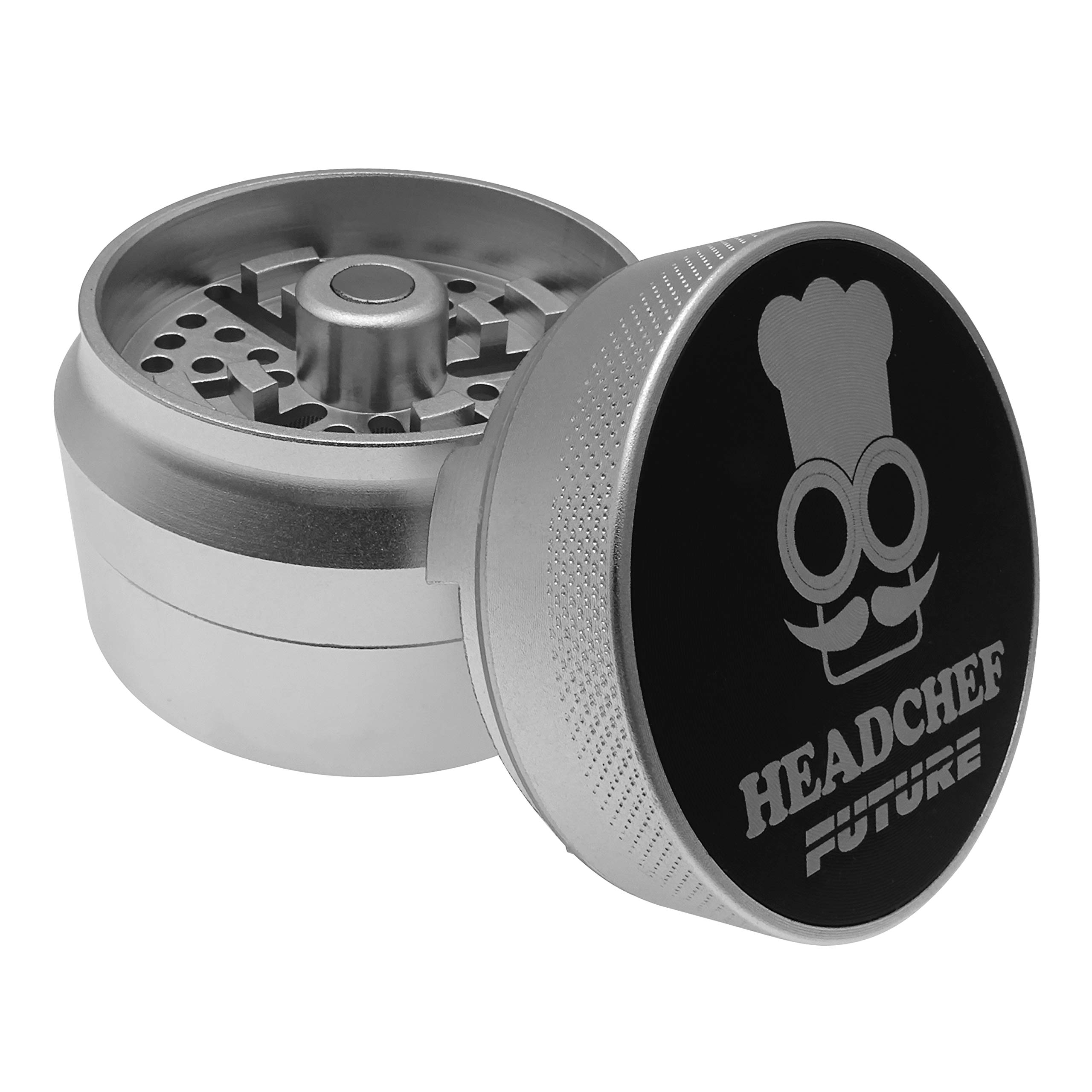 Headchef Future 4 Piece Grinder with Sandblasted Finish, Metal Herb Grinder, 62mm (Silver)