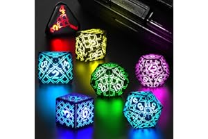 LED DND Dice Set Rechargeable, Cool Light up Dice Wireless Charging for Dungeons and Dragons, ZHOORQI Polyhedral Dice Role Playing Gifts(RGB-Dragon Scale)