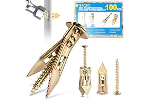 FEAOXYO Upgraded 100 Pcs Self Drilling Drywall Anchors with Screws Kit, Zinc Plated Steel Sheetrock Anchors and Screws, No Drill Needed, Holds 66LB for TV, Shelf, Decor, Picture Frame Wall Mounting