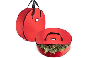 ZOBER 2 Pack Christmas Wreath Storage Container 24 Inch - Wreath Bag for Artificial Wreaths Box - Waterproof Oxford Fabric, Dual Zippered Wreaths Storage Bag With Strong Durable Handles - Red