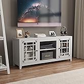 TRONLEE 58'' TV Stand, Entertainment Center for Living Room, Media Console Table with Open Shelf Cabinet, for TVs up to 60 Inches, White Oak
