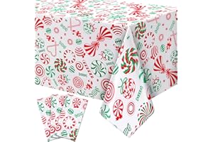 Newwiee 3 Pack Christmas Tablecloths 108 x 54 Inch Disposable Plastic Rectangle Table Cover Holiday Waterproof Tablecloth for Christmas Thanksgiving Party Table Decor(Candy Cane)