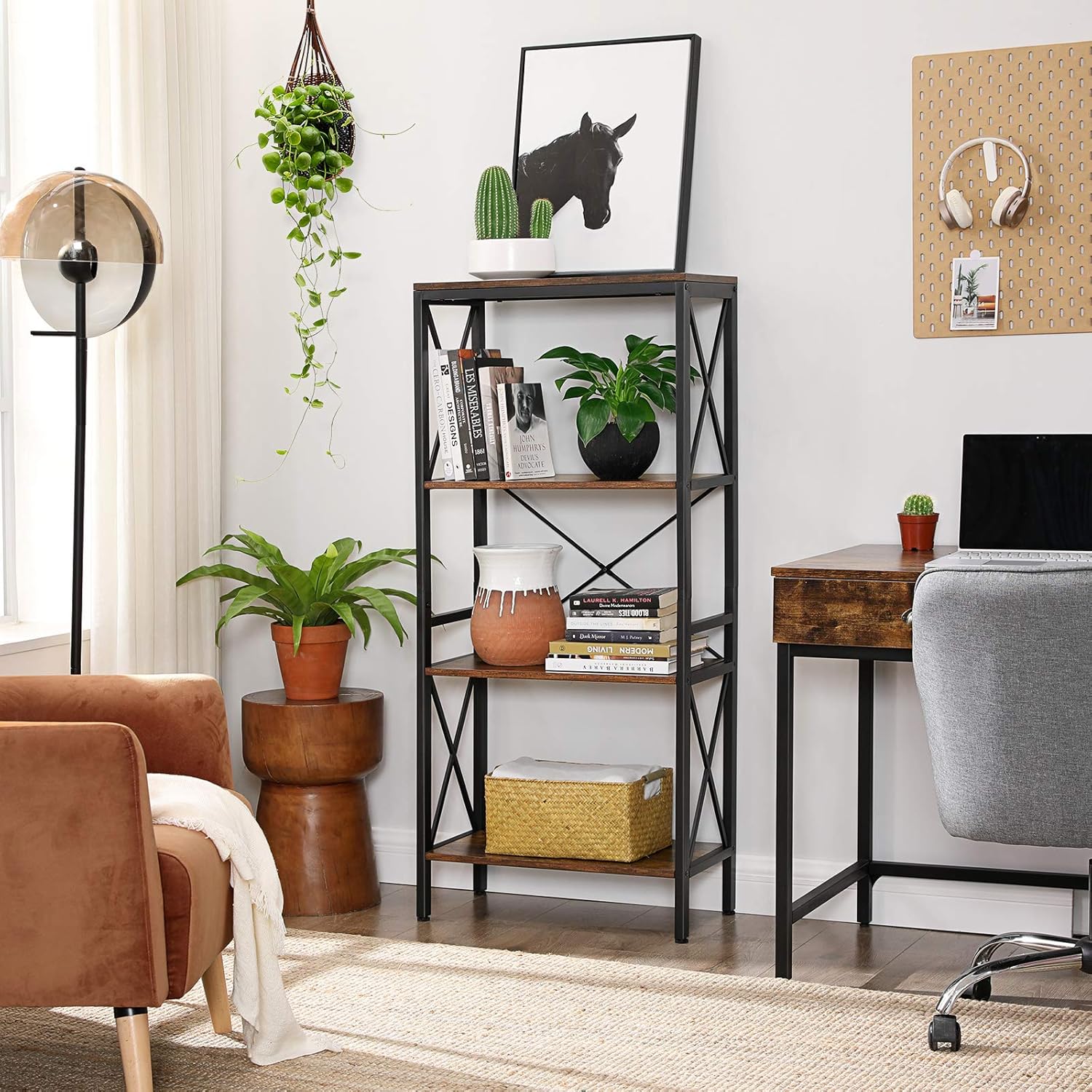 VASAGLE 4 Tier Bookshelf, Bookcase, Kitchen Shelf, Free Standing Shelf, Ladder Rack with 4 Open Shelves, for Kitchen, Office, Stable Steel Frame, Industrial Style, Rustic Brown and Black ULLS030B01: Kitchen & Dining