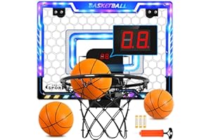 Jugana Mini Basketball Hoop Indoor with Scorer and Batteries, Indoor Basketball Hoop Over The Door with Colorful LED Lighting, Toy Basketball Set for Boys Girls Age 3 4 5 6 7 8