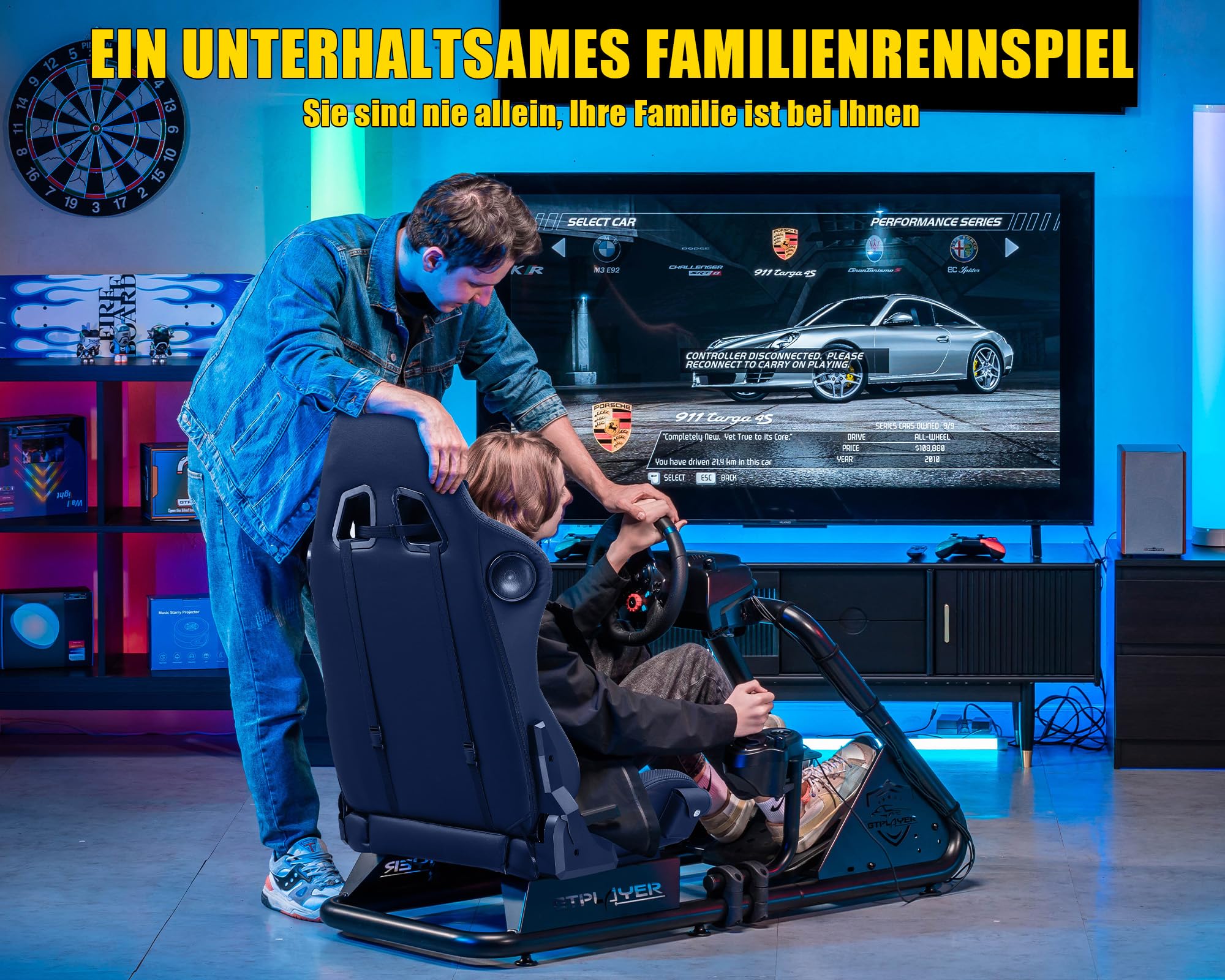GTPLAYER Simulator Cockpit, SIM Racing Cockpit, rennsimulator lenkradständer mit Lautsprechern, Lenkrad und Pedalablage 2
