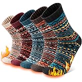 COOPLUS Wool Socks Mens Thick Winter Warm Hiking Pattern Thermal Crew Socks for Cold Weather 5 Pairs