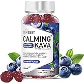 ZeniZest Kava Kava Ashwagandha Gummies - Calming Adaptogen Supplement with Lemon Balm Passionflower for Sleep Calm Relaxation & Stress Support - Vegan Sugar-Free Gluten-Free Non-GMO Blueberry Flavor