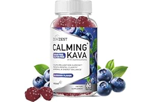 ZeniZest Kava Kava Ashwagandha Gummies - Calming Adaptogen Supplement with Lemon Balm Passionflower for Sleep Calm Relaxation & Stress Support - Vegan Sugar-Free Gluten-Free Non-GMO Blueberry Flavor
