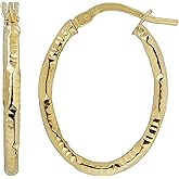 Kooljewelry 10k Yellow Gold 2 mm Textured Oval Hoop Earrings