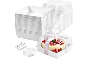 Leafiew 7x7x4 Inches Cake Boxes with Clear Lids for 6 Inch Cakes, Treats or Desserts – Paper Bento Cake Boxes, Disposable Bundt Containers – Bakery Take Out Containers – To Go Square Packaging, White