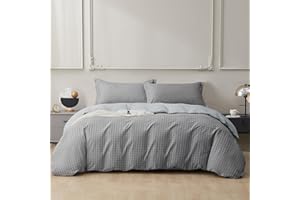 SAPHREAS Geometric Gray Plaid Duvet Cover Set Queen Size 3pcs Plaid Bedding Comforter Cover Cotton Soft 1 Duvet Cover 90"x90" and 2 Pillow Shams 20"x26"