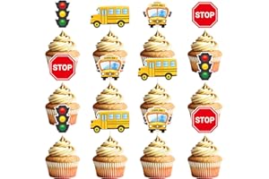 Deorfuy School Bus Party Decorations - 48PCS Back to School Cupcake Toppers Birthday Decoration Wheels on the Bus Cupcake Picks Bday Decor Classroom Theme Supplies
