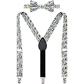 BELLUNO Boys' Floral Suspenders and Bow Tie Set, Pre-Tied Cotton Bowtie for Kids from Toddlers to Teens