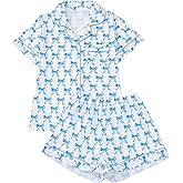 APRTEAK Women's 2 Piece Bow Pajamas Set Pink Pjs Cute Pj Set Summer Coquette Short Sleeve Button Down Lounge Sets Sleepwear