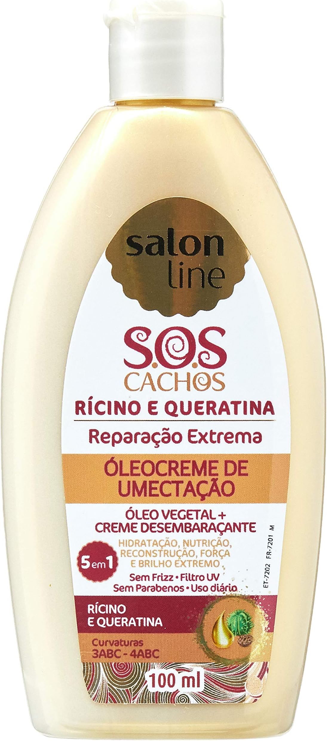 Salon Line - Linha Tratamento (SOS Cachos) - Oleocreme Umectacao Ricino e Queratina 100 Ml - (Salon Line - Treatment (SOS Curls) Collection - Ricin And Keratin Moisturizing Oilcream 3.38 Fl Oz)