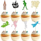 Gyufise 24 Pack Never Grow Up Cupcake Toppers Glitter Ship Neverland Elf Girl Cupcake Picks Night Fairy Tales P Pan Cupcake Decorations for Baby Shower Birthday Party Cake Decorations Supplies